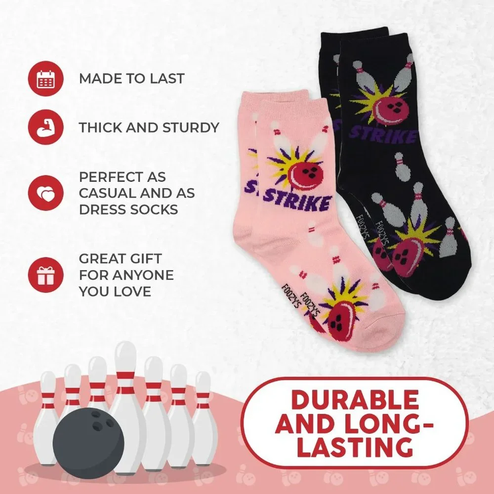 Bowling Strike Lanes Balls Pins Bowl Spare Game Sport 2 Pair Foozys Womens Socks